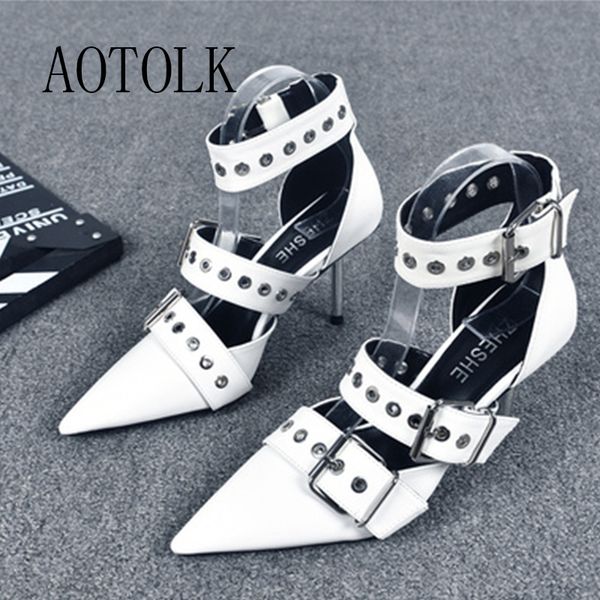 

women heels brand female pumps women shoes high heels metal buckle strape female pointed toe casual shoes party de, Black