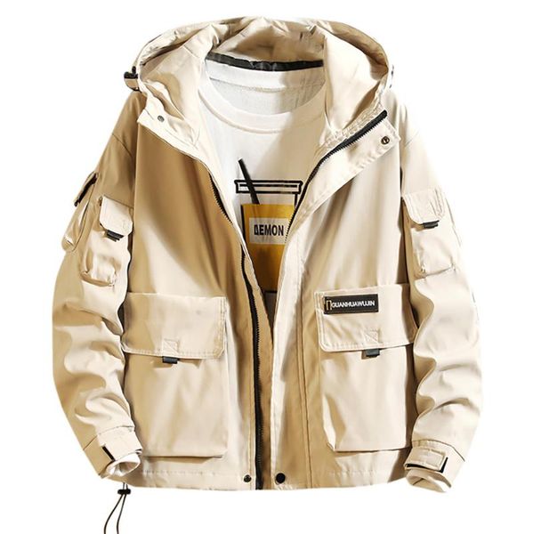 

2019 мужская мода осень зима теплая outwear тонкий вскользь пальто лоскутная hoodie multi-карманы outwear z87, Black;brown