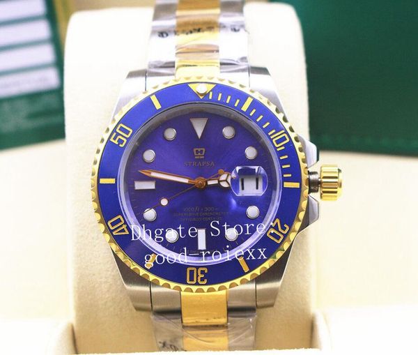 

luxury mens automatic 2813 watch men blue ceramic dive chronometer date 116613 gold steel crystal sport watches sub 116613lb wristwatches, Slivery;brown