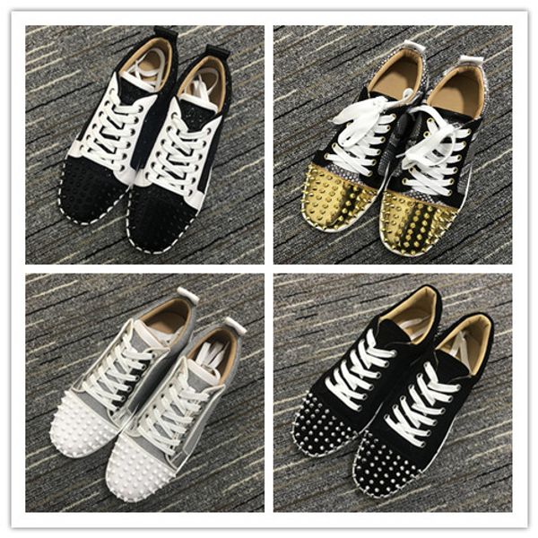 

red bottoms casual shoes 2019 fashion designer black red grey men women loafers rivets crystal leather sport low sneakers