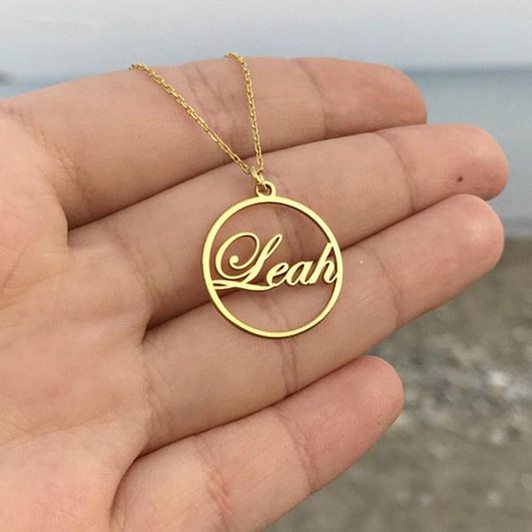 

creative geometric name necklace stainless steel handmade round pendant jewelry for women choker friend birthday gift, Silver