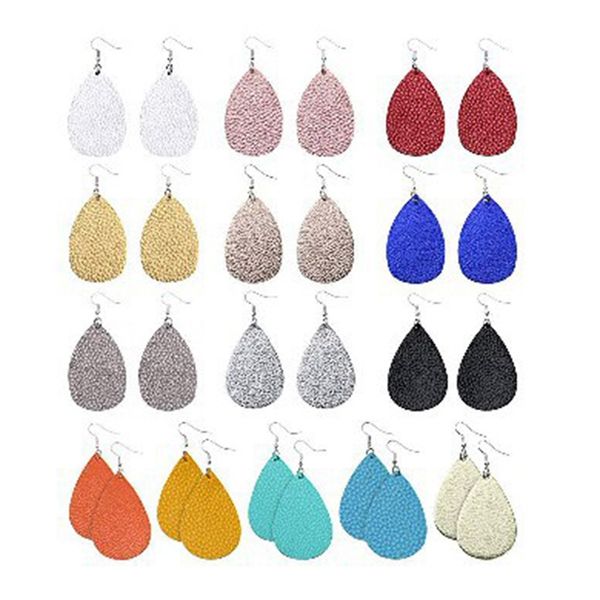 

14 pairs of 14 colors earrings light teardrops petals earrings long pendant leaves handmade pu for ladies and