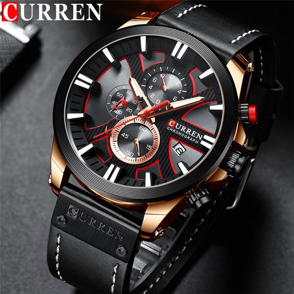 

curren man wristwatch chronograph calendar sport men watch army black genuine leather male clock 8346, Slivery;brown