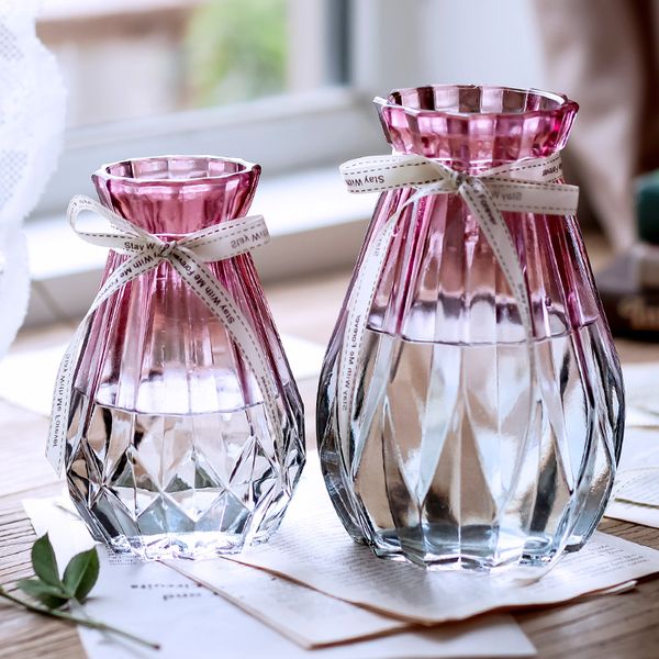 

2pcs ins color glass vase ornaments for home furnishing crafts decorations office table bouquets flower vases pot figurines