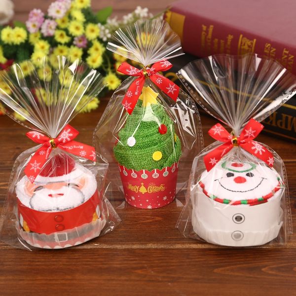 

30x30cm christmas tree christmas gift towel santa claus snowman white green red each bag