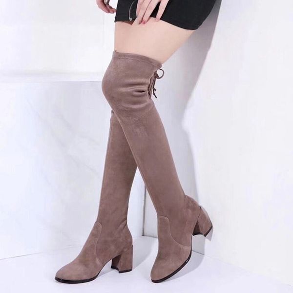 

black over the knee boots women's high heels 2019 new classic pointed thin skinny boots high tube thick with elastic boot