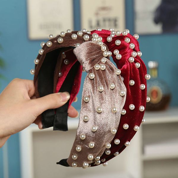 

группы velvet инкрустированные pearl оголовье волос младенца hairbands alice группа cerchietto aliceband стрижки волос стиль с hairwear xiij, Black;brown