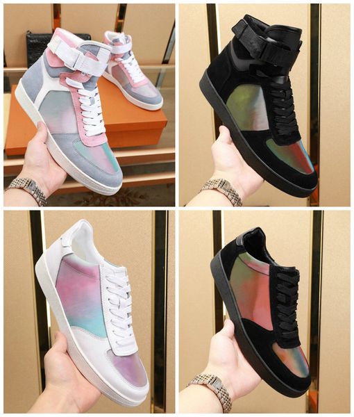 

2019 high casual shoes with printing colorful patchwork leather shoes classic rivoli sneaker mens fashion designer shoes, Black