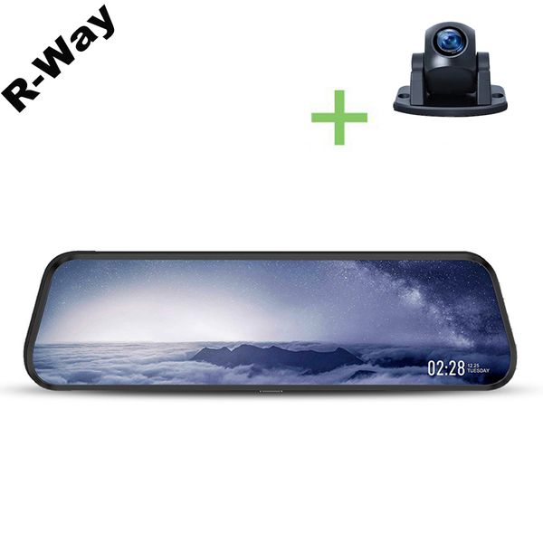 

r-way dash cam for car, 2.5d ips curved mirror auto dvr recorder with 160 degree rearview camera, 1080p hd video rec black box