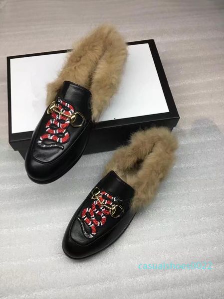 

brand new designer womens mens jordaan leather velvet fur loafers with horsebit buckle ladies flats causal shoes eur34-45 with box c22, Black