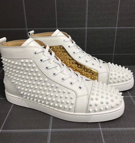 

sneaker studded spikes men trainers flat shoes stitching color new designer women casual shoes genuine leather, Black