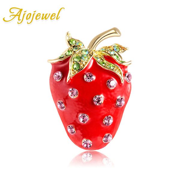 

ajojewel shining rhinestone red strawberry brooch cute jewelry christmas gifts for girls women 2019, Gray
