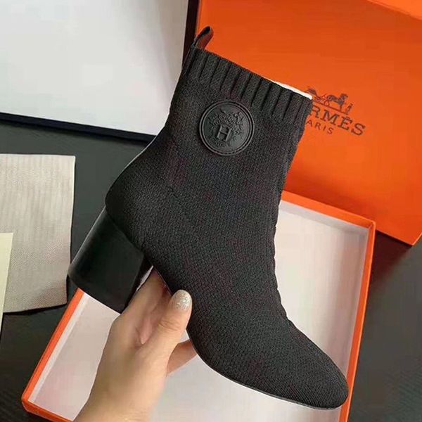 

martin bootshermes 2020 luxury booties street trend black wine red stretch fashion high heel women's shoes
