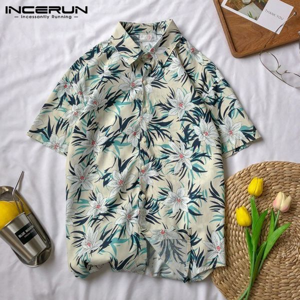 

streetwear hawaiian men shirts dress short sleeve lapel slim boho floral tee casual beachwear shirts big 5xl camisa hombre, White;black