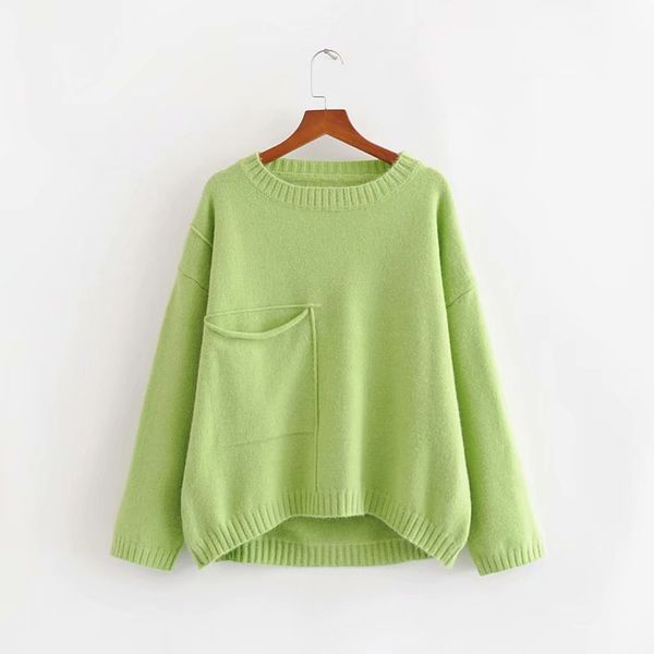 

корейские женщины 2019 осенью и зимой нового ленивого ветер сплошного цвета шея большого кармана свитер женщины, White;black