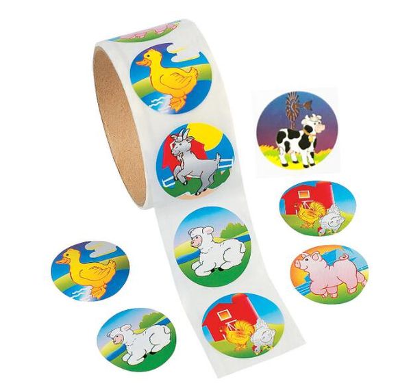 

1 roll100 stickers cute cartoon paper stickers rolls farm animal rooster dairy duck duck pig sticker body shapewear