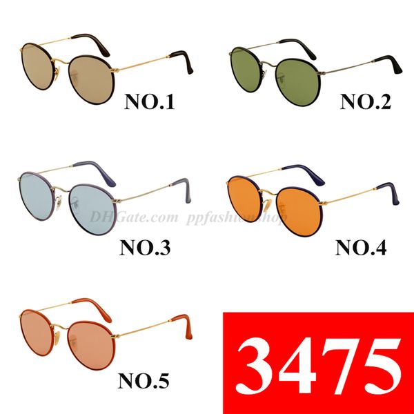 

new brand designer 3475 sunglasses men women driving glasses uv400 goggle sport classic sun glasses retro eyewear round frame 5 colors, White;black
