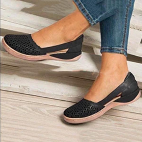 

women summer solid color round toe med heels slip on hallow sandals shoes ladies shoes woman sandals women zapatos de muje, Black