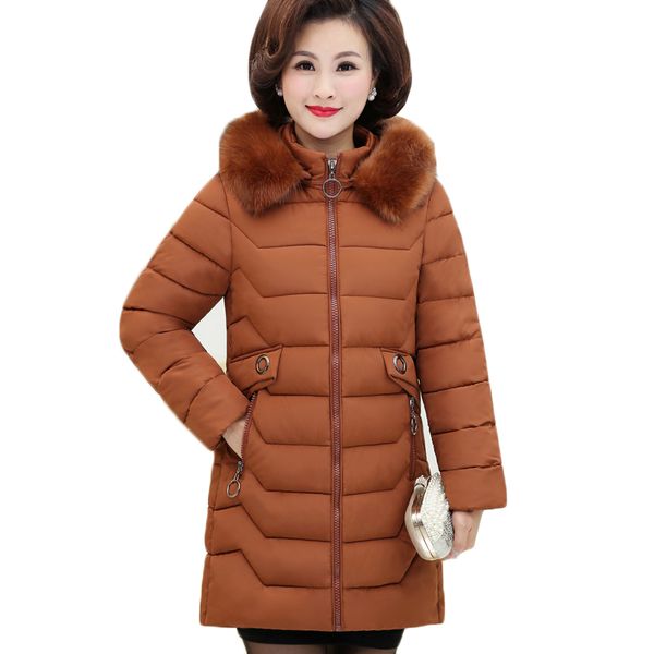 

plus size 5xl winter women parkas 2018 new hooded fur collar down cotton jacket thicken padded coats mid-age mother costume z65, Black