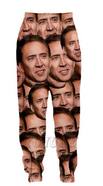 

новая мода мужчин / женщин николас кейдж улыбка лица смешные 3d печати брюки hip hop sweatpants n25, Black