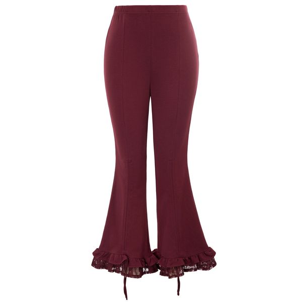 

women trousers bell-bottoms steampunk gothic high waist lace ruching flare pants, Black;white