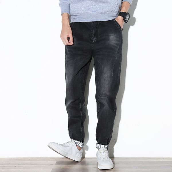 

plus size casual bussiness men's jeans retro loose fat elastic denim washed fit 120kg men harem pants trousers 0132, Blue