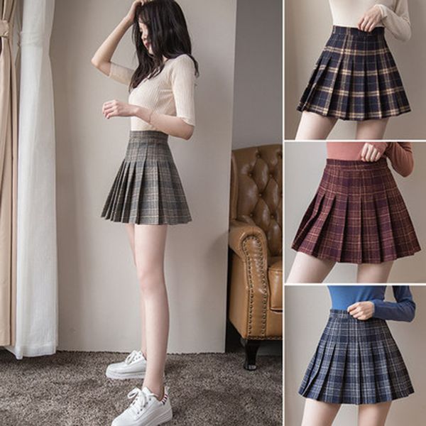 

women school uniforms ladies jupe kawaii skirt saia faldas mini pleat skirt harajuku preppy style plaid skirts cute japanese, Black