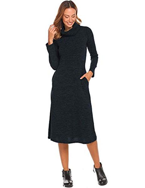 

halife womens cowl neck long sleeve sweater dress w/pockets, Black;gray