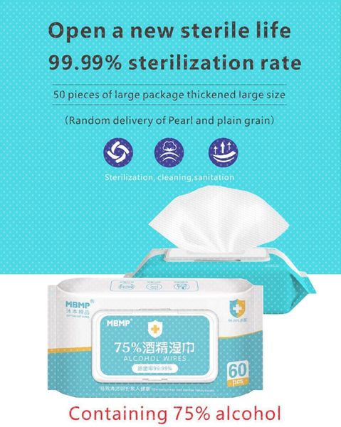 

75% disinfecting alcohol wipes disposable hand wipes skin cleaning bacteria disinfection wipes alcohol cotton 60pcs/bag