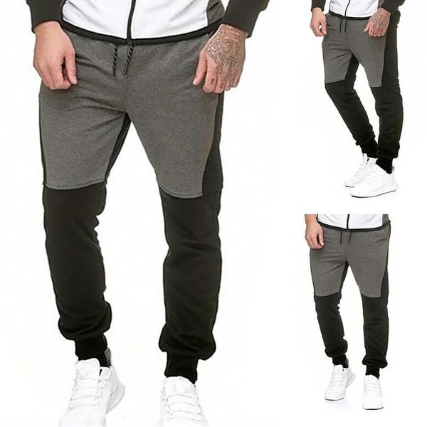 

мужчины повседневная цвет блок эластичные drawstring sweatpants брюки спорт длинные брюки, Black