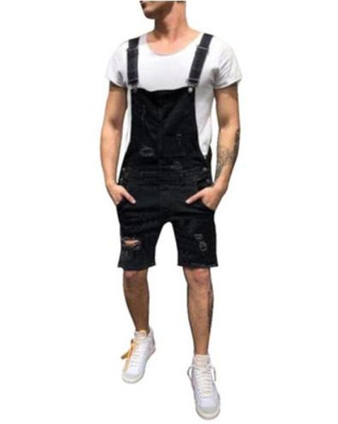 

designer skinny mens short jean overalls summer fashion holes jean work pants male apparel, Blue