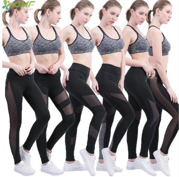 2020 Pantaloni da yoga per allenamento con giunture in rete Pantaloni con inserto in rete a blocchi di colore Leggings da donna Sport da corsa Calzamaglia Patchwork Pantaloni da palestra per il fitness Buona