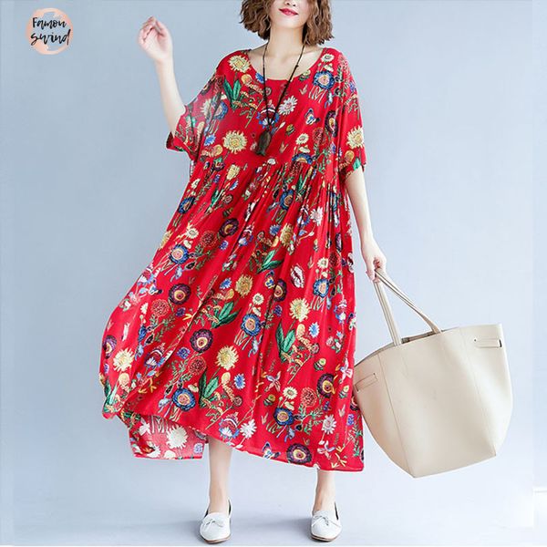 

dresses womens summer fashion plus size dress short sleeve casual 6xl women big floral print loose 5xl long new arrival, Black;gray