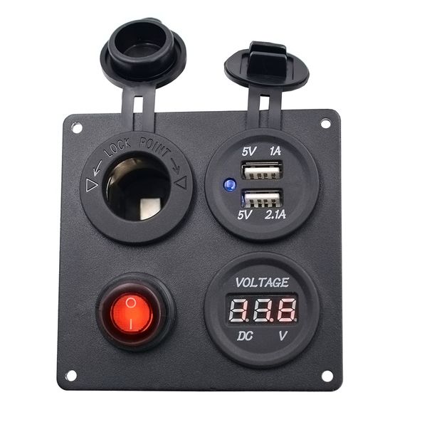 

dual usb power charger + cigarette socket + digital voltmeter switch panel