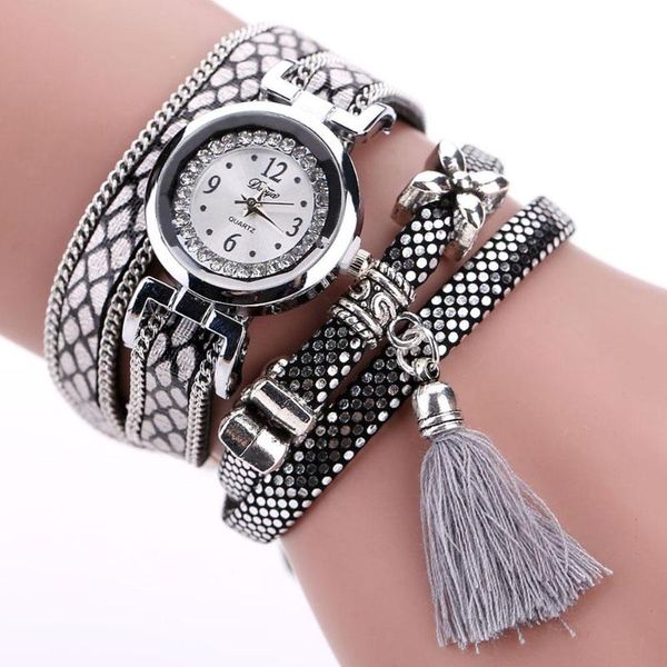 

duoya watch women bracelet ladies watch with rhinestones clock womens vintage women leather strap tassel bracelet watches, Slivery;brown