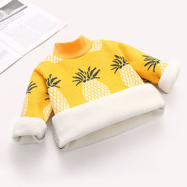 

2019 plus velvet children's autumn winter fashion sweater boys girls thick sweater pineapple warm baby pullover, Blue