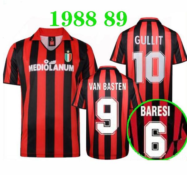 

1988 1989 ac milan retro soccer jerseys 88 89 home maglie gullit van basten baresi maldini c. ancelotti classic vintage football shirts, Black;yellow