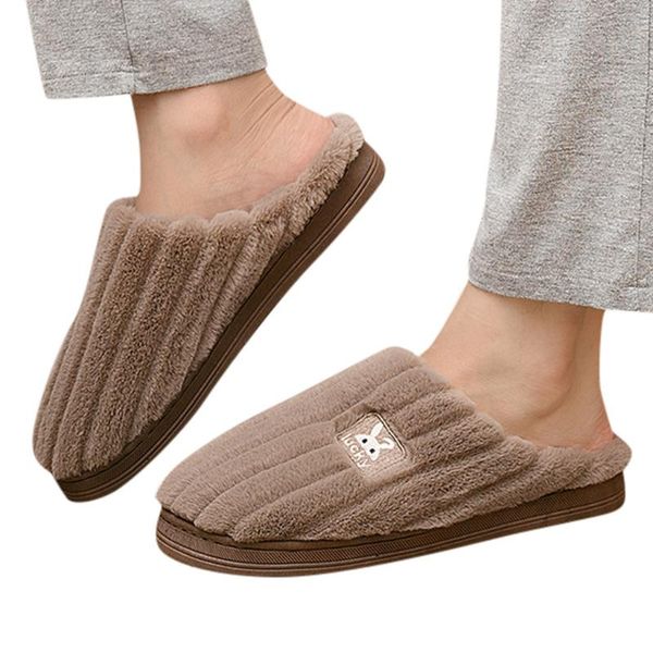 

winter warm large size mens women's couples non-slip floor home flock cover toe slippers bedroom shoes sapato masculino, Black