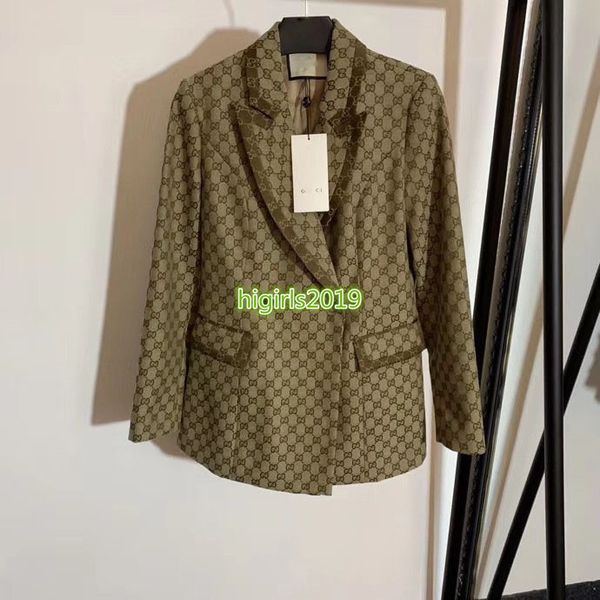 

High end women girl blazer jacket uit jacquard interlocking letter triped peak lapel long leeve top fa hion de ign luxury outerwear, Black;brown