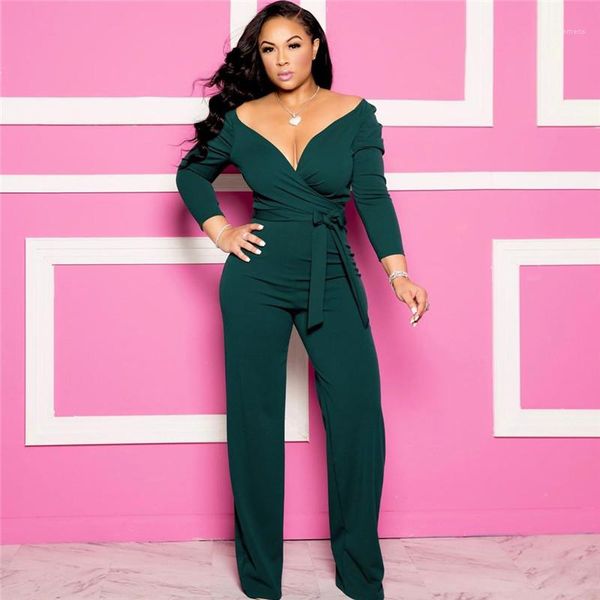 

solid rompers v neck slim jumpsuits fashion womens long sleeve with sashes autumn womens designer, Black;white