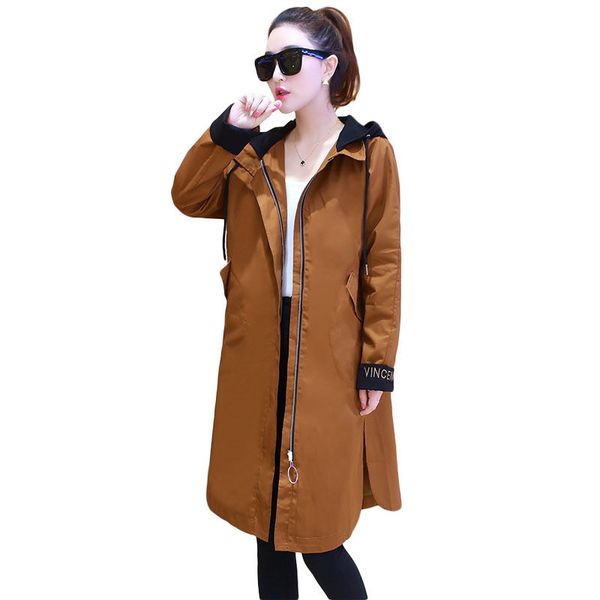 

windbreaker coat women long loose cardigan hooded jacket female spring autumn 2019 ladies outside split long sleeve outwear f152, Tan;black