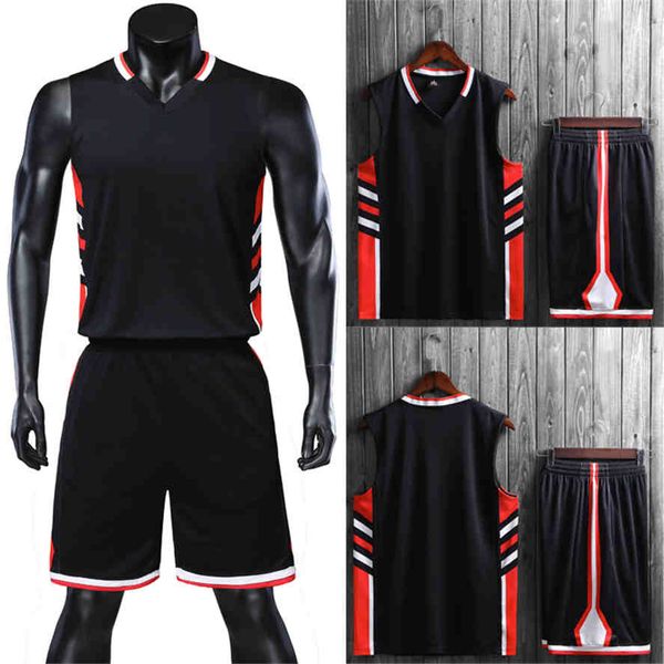 

2020 new custom basketball jersey mens embroidery logos 100% stitched basketball sets 404, Black;red