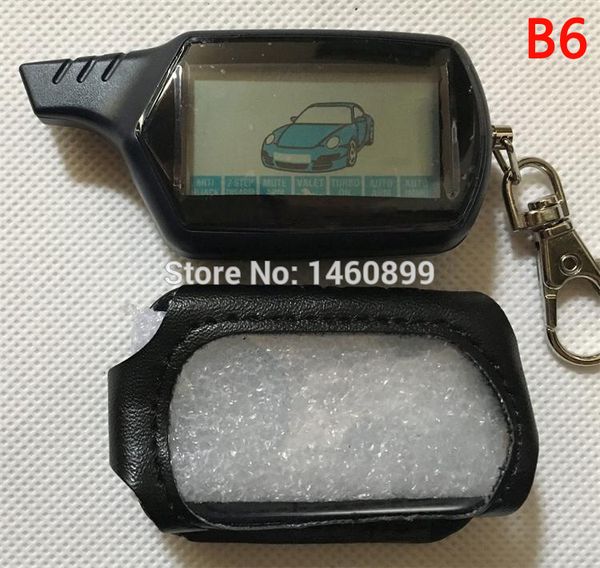 

wholesale 2-way b6 lcd remote control key fob + leather case for russian version two way car alarm starline b6 twage keychain
