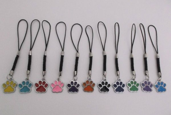 

100pcs tibetan silver enamel dog paw print pendants cord dangle keychain for keys car bag key ring handbag couple key chains gifts crafts