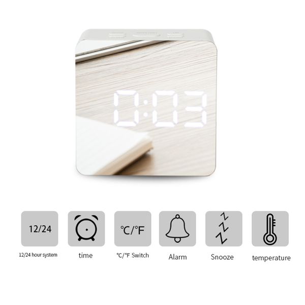 

digital led mirror alarm clock temperature led light table time bedside clock au