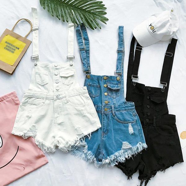 

idopy women bib denim overalls cute jumpsuit jeans high waist vintage overalls shorts tassel pockets suspender denim shorts, Blue