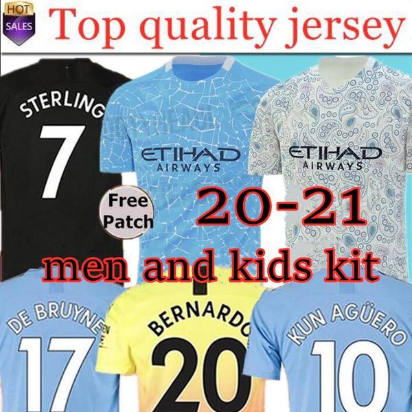 

thailand sterling de bruyne kun aguero 2020 2021men soccer jersey city 19 20 21 jersey football shirt kids kit sets uniform, Black;yellow