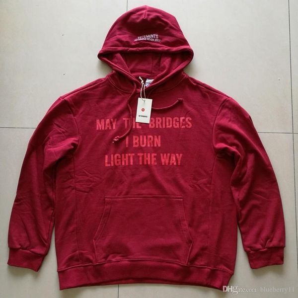 

осень с длинным рукавом повседневная хип-хоп с капюшоном vetements мужчины унисекс хлопок толстовка пуловер кофты размер s-2xl, Black