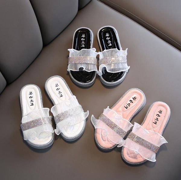 

toddler kids baby girls pearls crystal ruffles princess shoes sandals slippers crystal single princess roman for children girl, Black;red