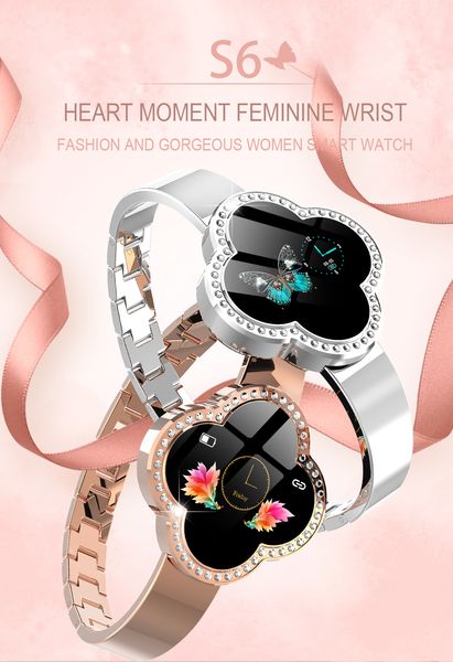 

2019 design smart bracelet women four leaf clover s6 smart bracelet blood pressure heart rate monitor smart bracelet for female